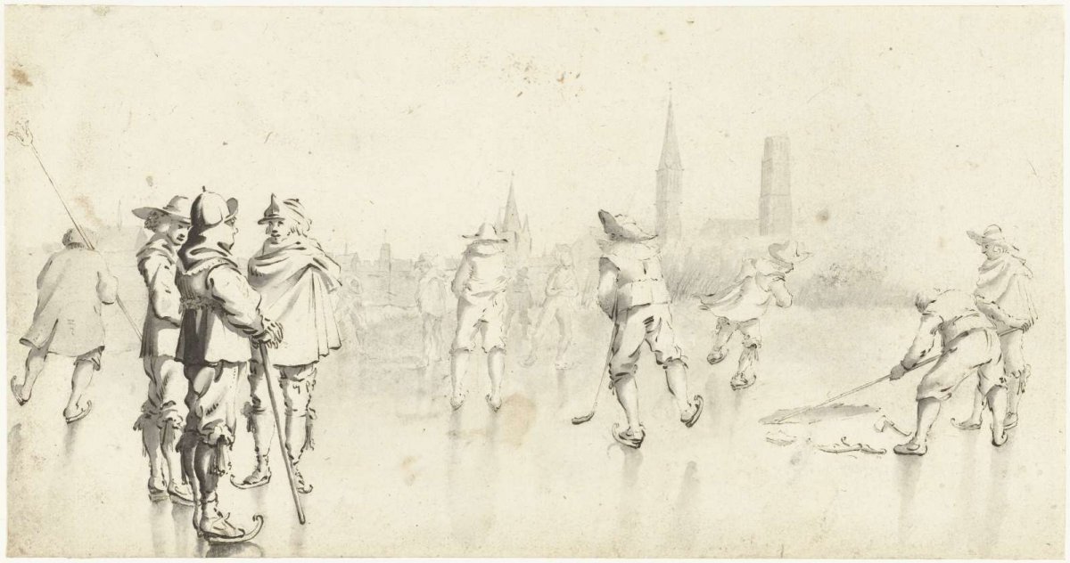 Schaatsers buiten Zwolle, Gerard ter Borch (II), c. 1610 - 1640