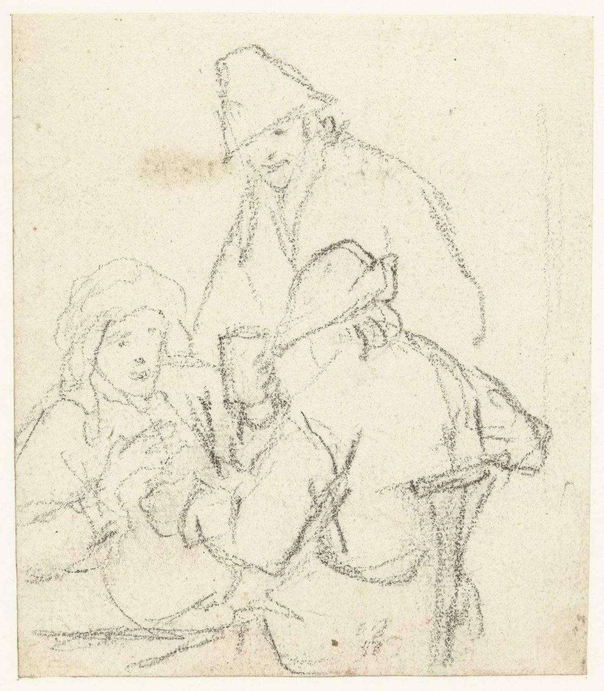 Three drinking peasants around a table, Gerard ter Borch (II), 1634 - 1636