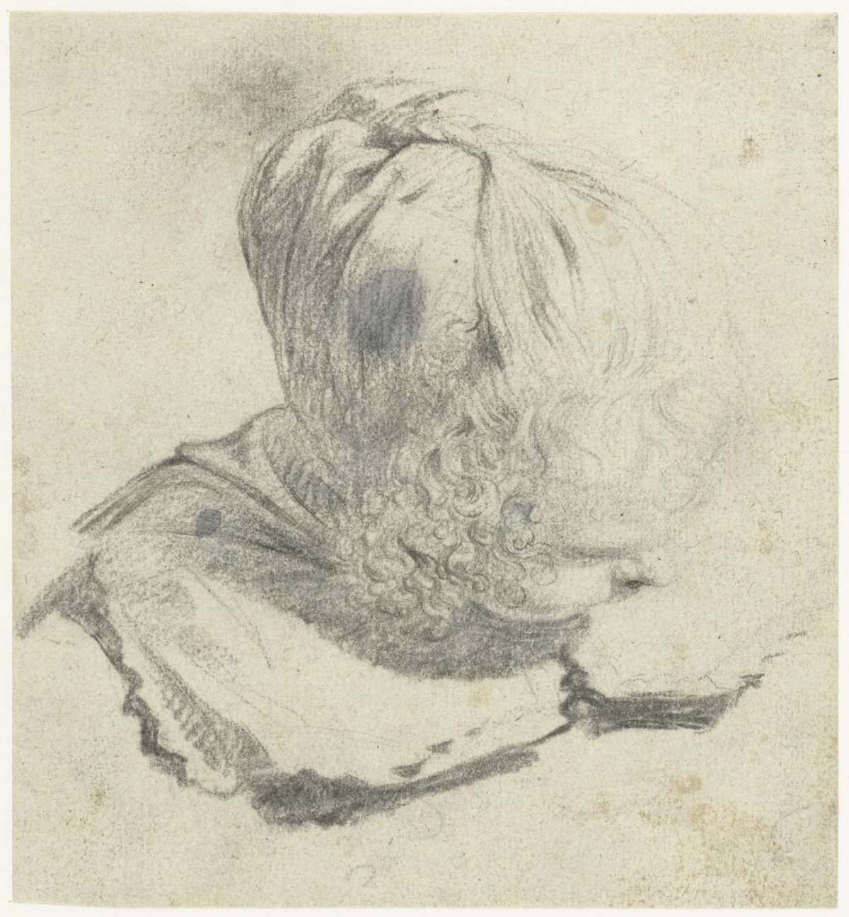 Study sheet showing head of a girl, facing right, seen from above, Gerard ter Borch (II), c. 1633