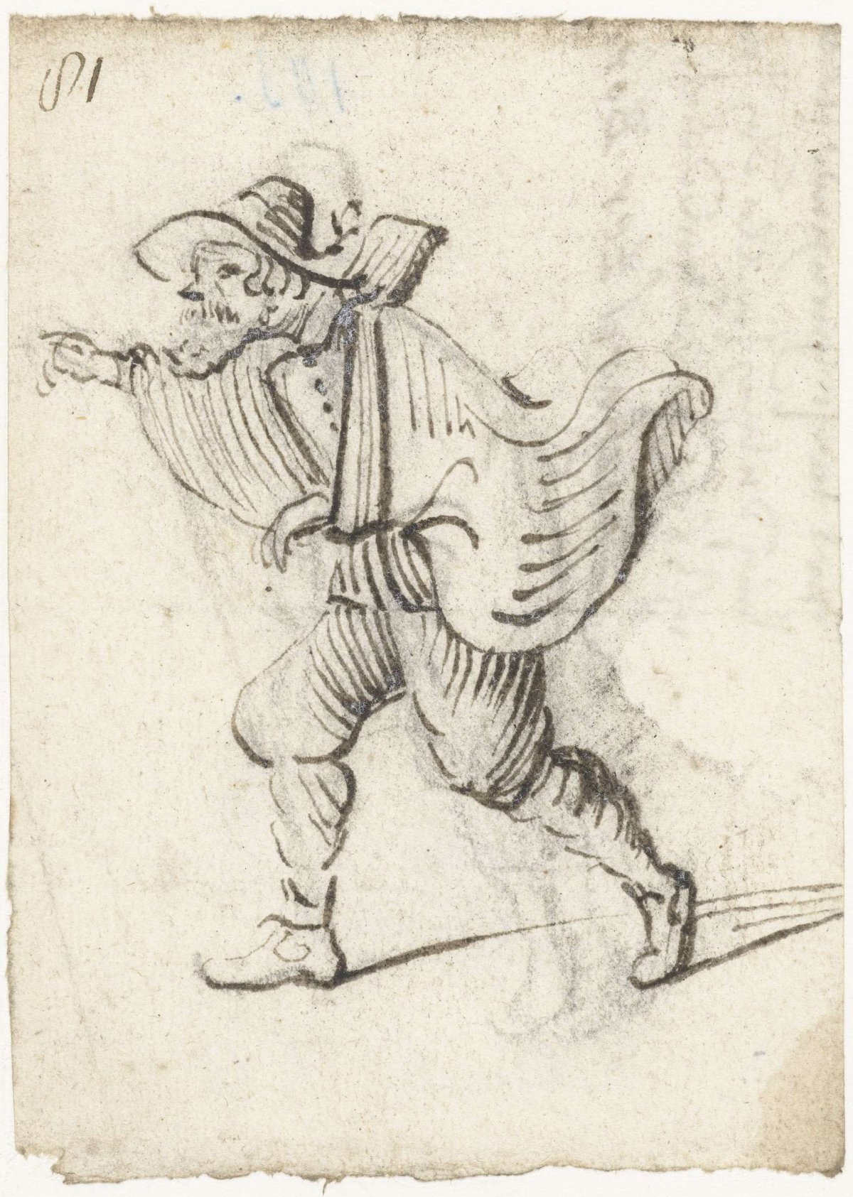 Man with beard, running to the left, Harmen ter Borch, 1649