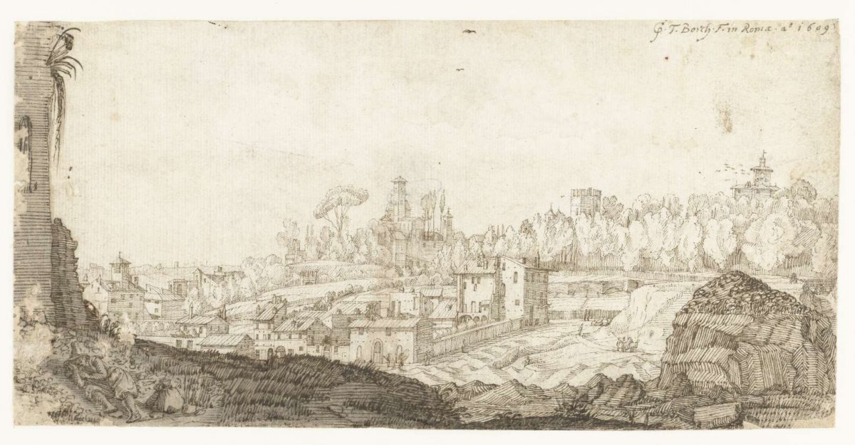 View of the Pincio from the southeast, Rome, Gerard ter Borch (I), 1609