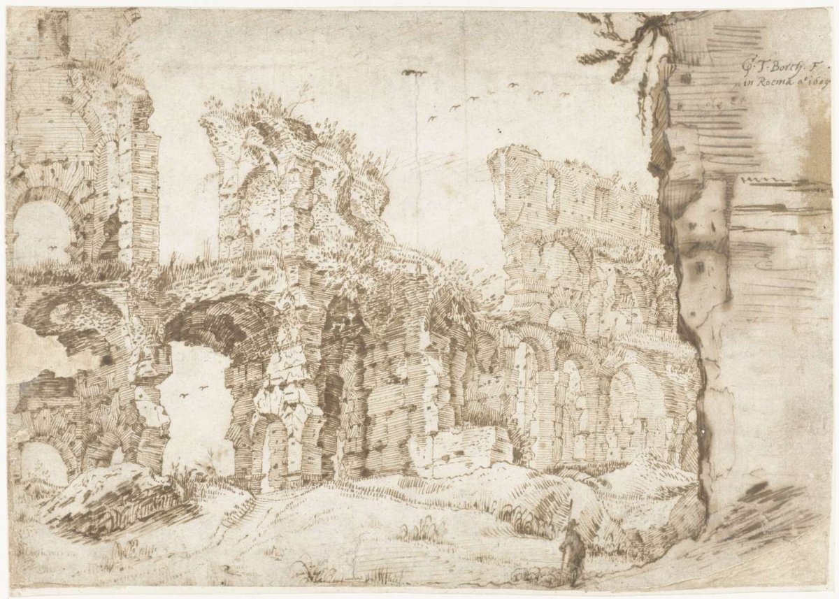 Ruins of the Colosseum, Rome, seen from within, Gerard ter Borch (I), 1609