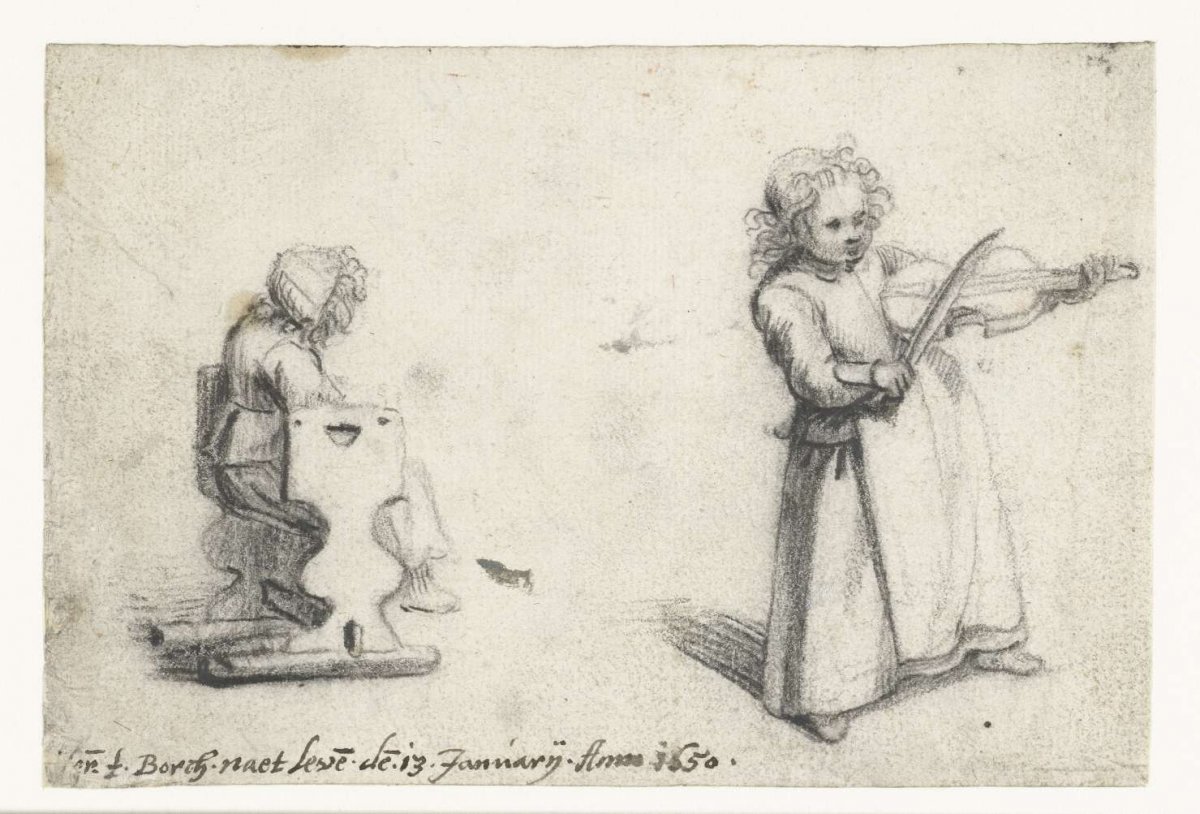 Seated Child and a Child Playing the Violin, Harmen ter Borch, 1650