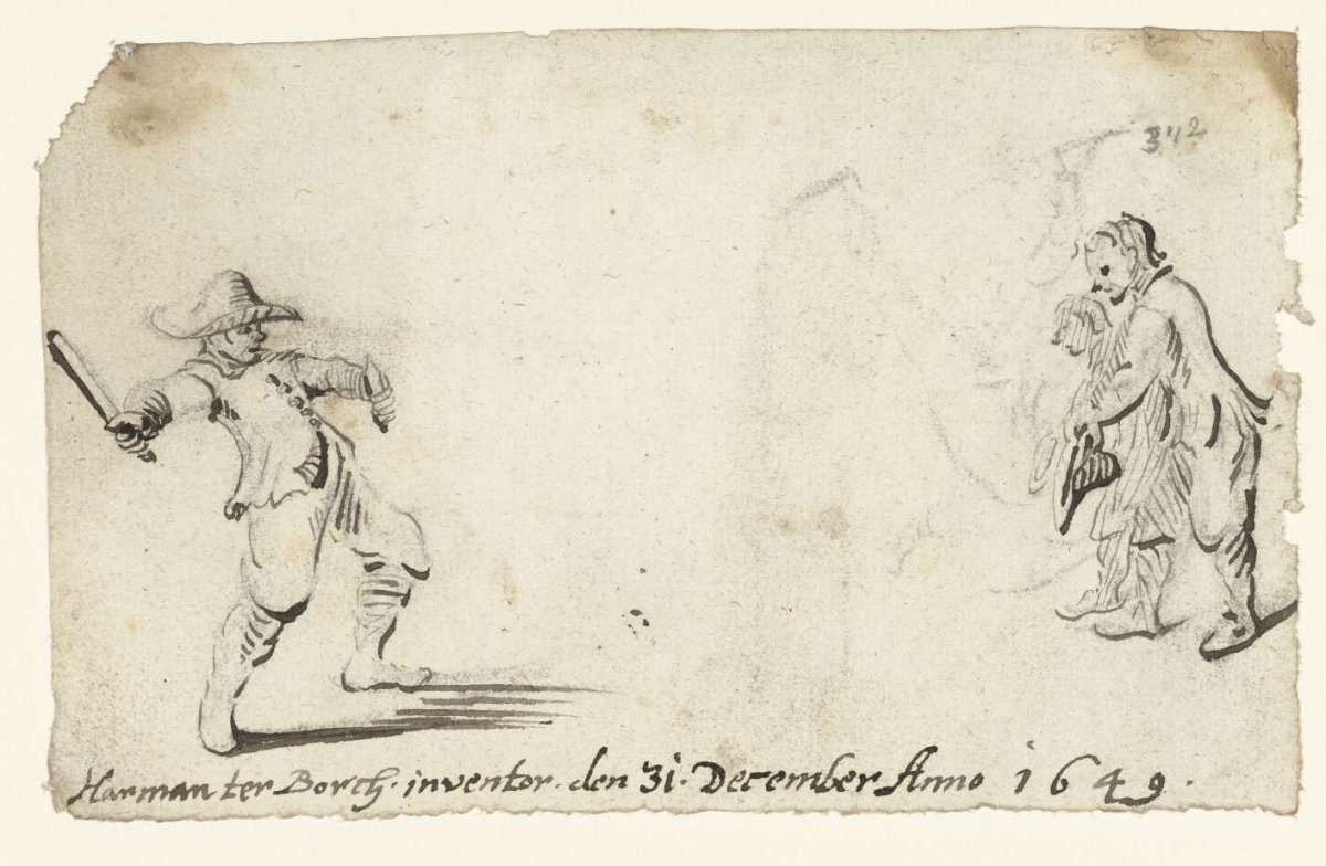 Three boys play the game of tittle-tattle, Harmen ter Borch, 1649