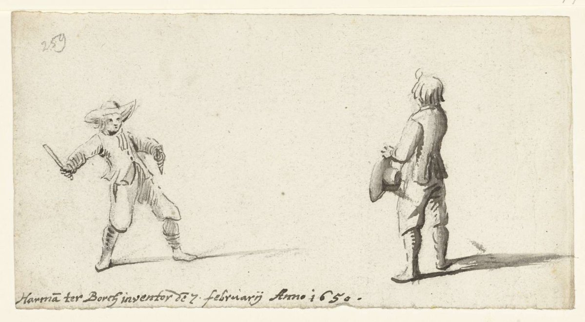 Two boys play the game of tittle-tattle, Harmen ter Borch, 1650