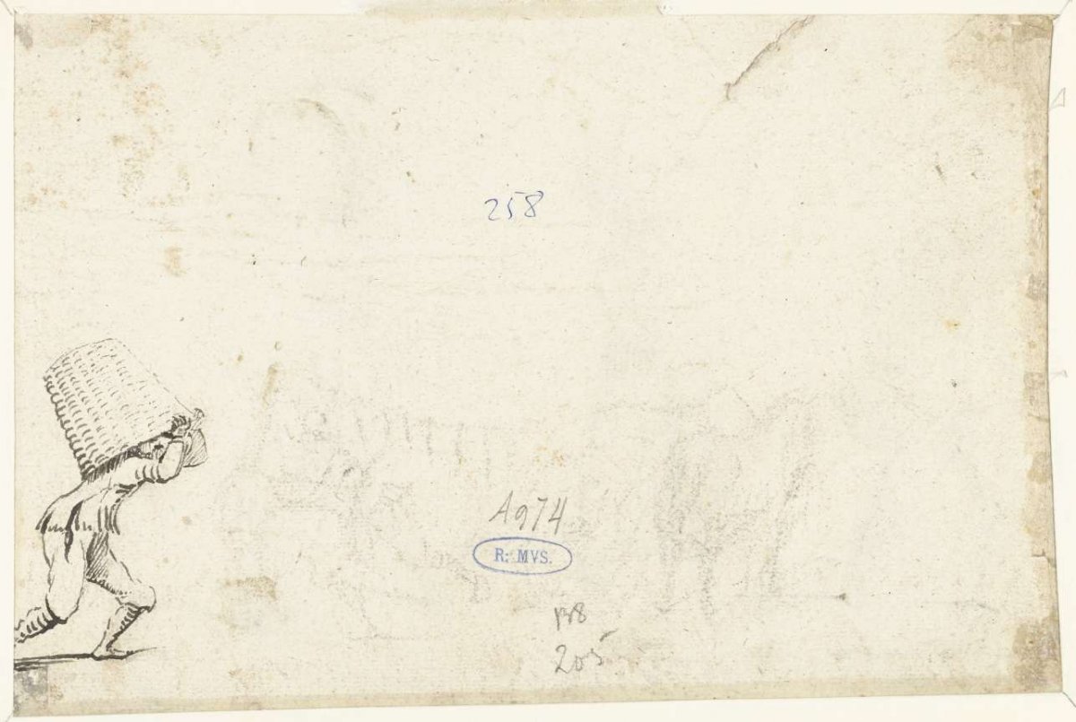 Man carrying a basket on his head, Harmen ter Borch, 1650