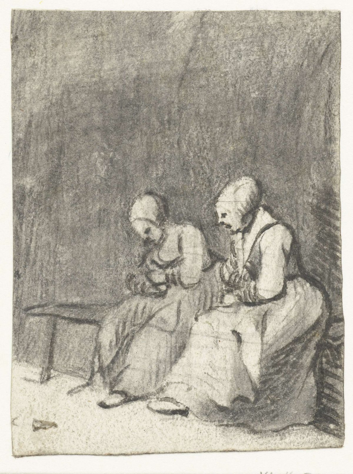 Two women sitting on a bench, Harmen ter Borch, 1650
