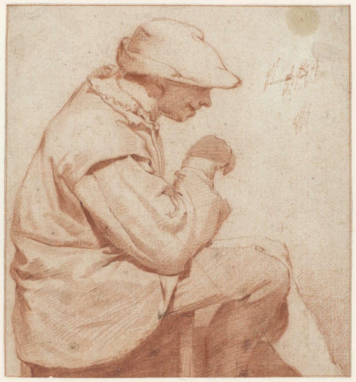Seated Man with a Soft Cap, in Profile to the Right, with his Right Hand Raised, Cornelis Pietersz. Bega, c. 1658 - c. 1660