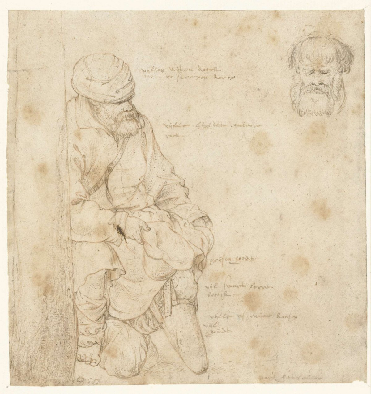 Seated beggar and a study of his head, Roelant Savery, 1603 - 1613