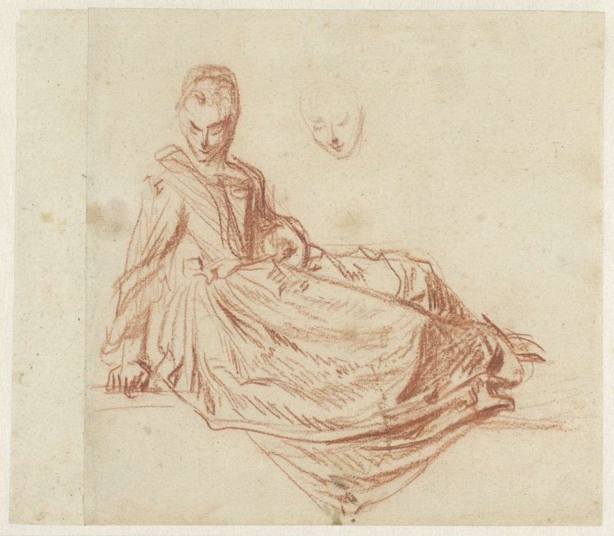 Woman sitting on the ground, Jean Antoine Watteau, 1705 - 1721