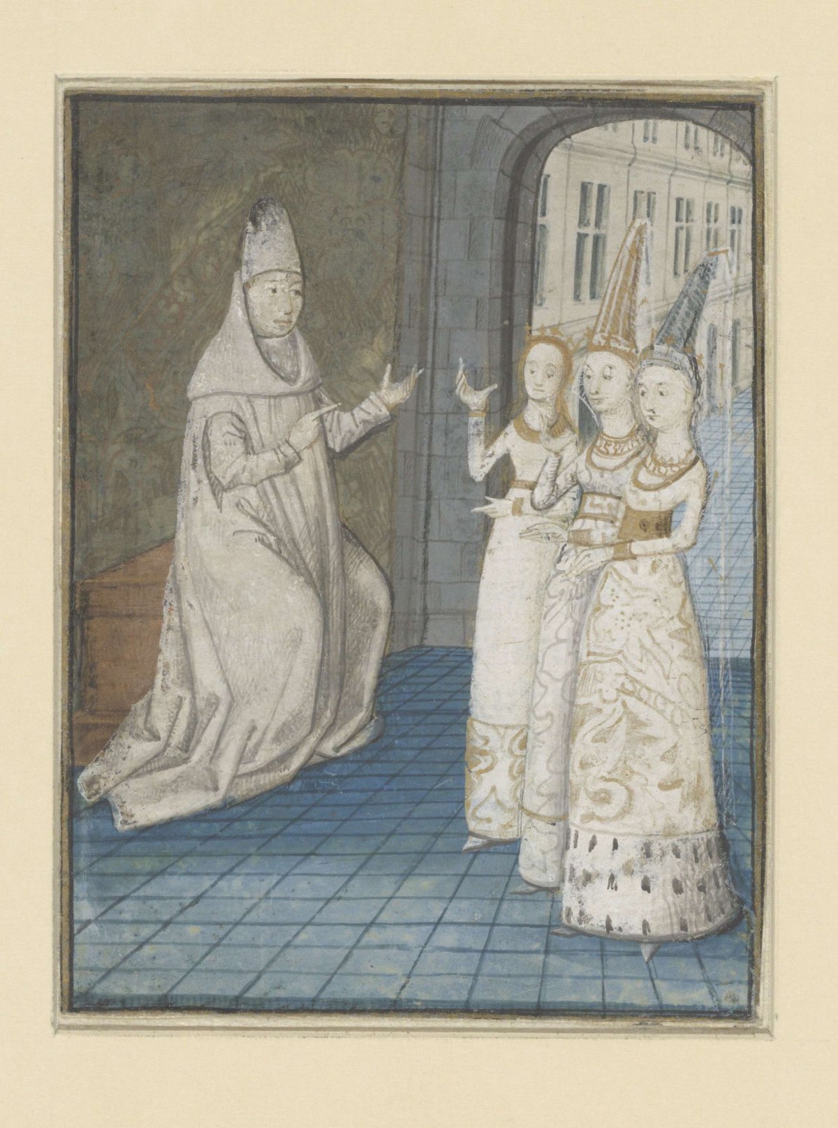 Boccacio receives three women, anonymous, c. 1470