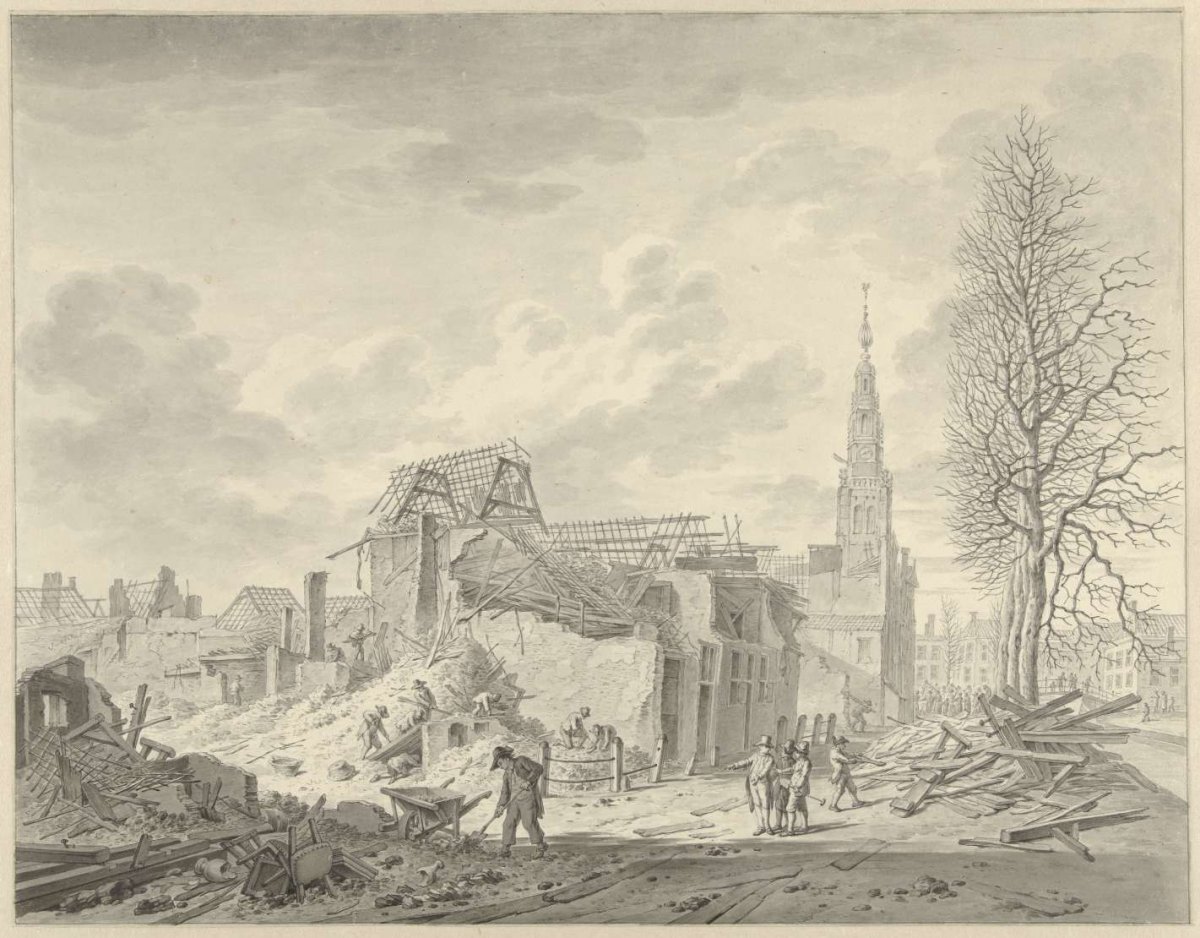 View of the Rapenburg in Leiden after the Gunpowder Disaster of Jan. 12, 1807, Leendert Overbeek, 1807