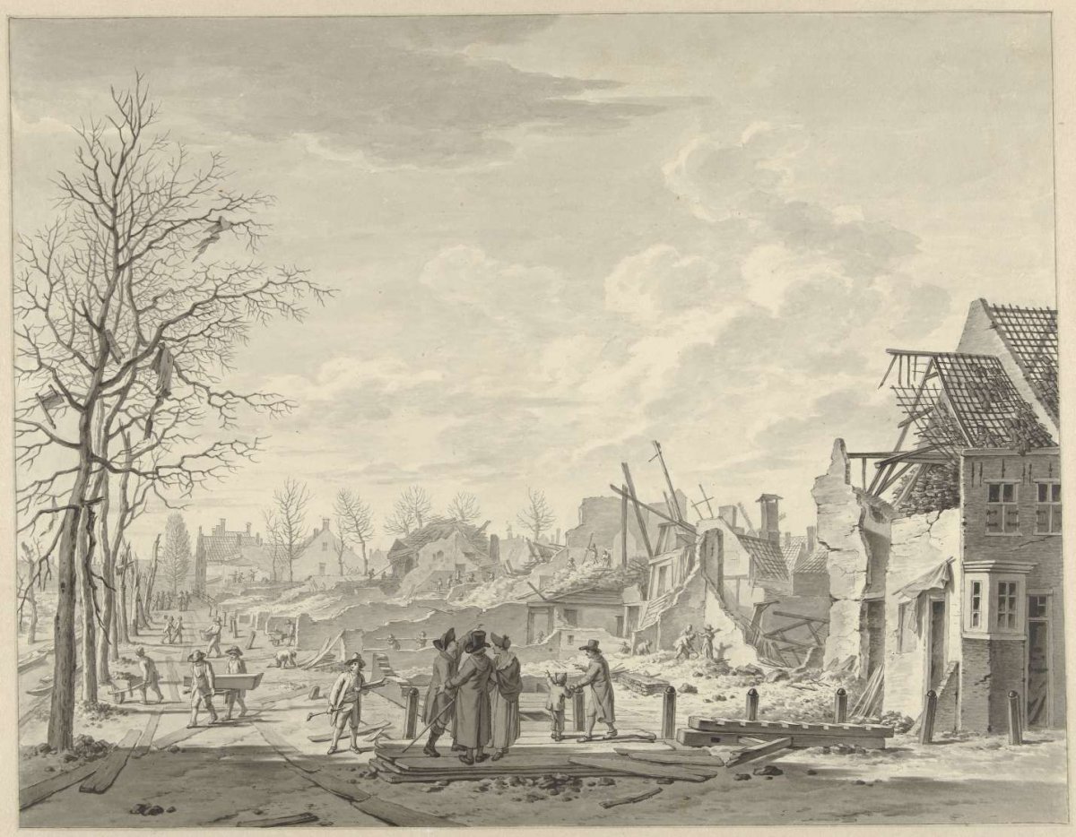 View of the Rapenburg in Leiden after the Gunpowder Disaster of Jan. 12, 1807, Leendert Overbeek, 1807