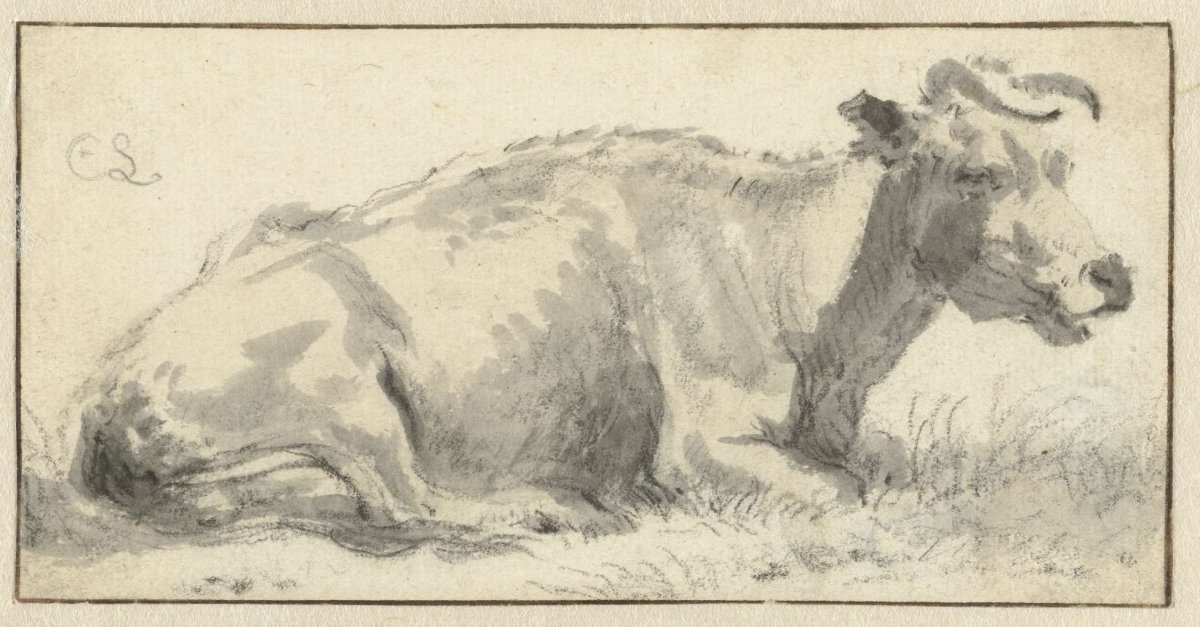 Reclining cow, to the right, Cornelis Saftleven, 1617 - 1681