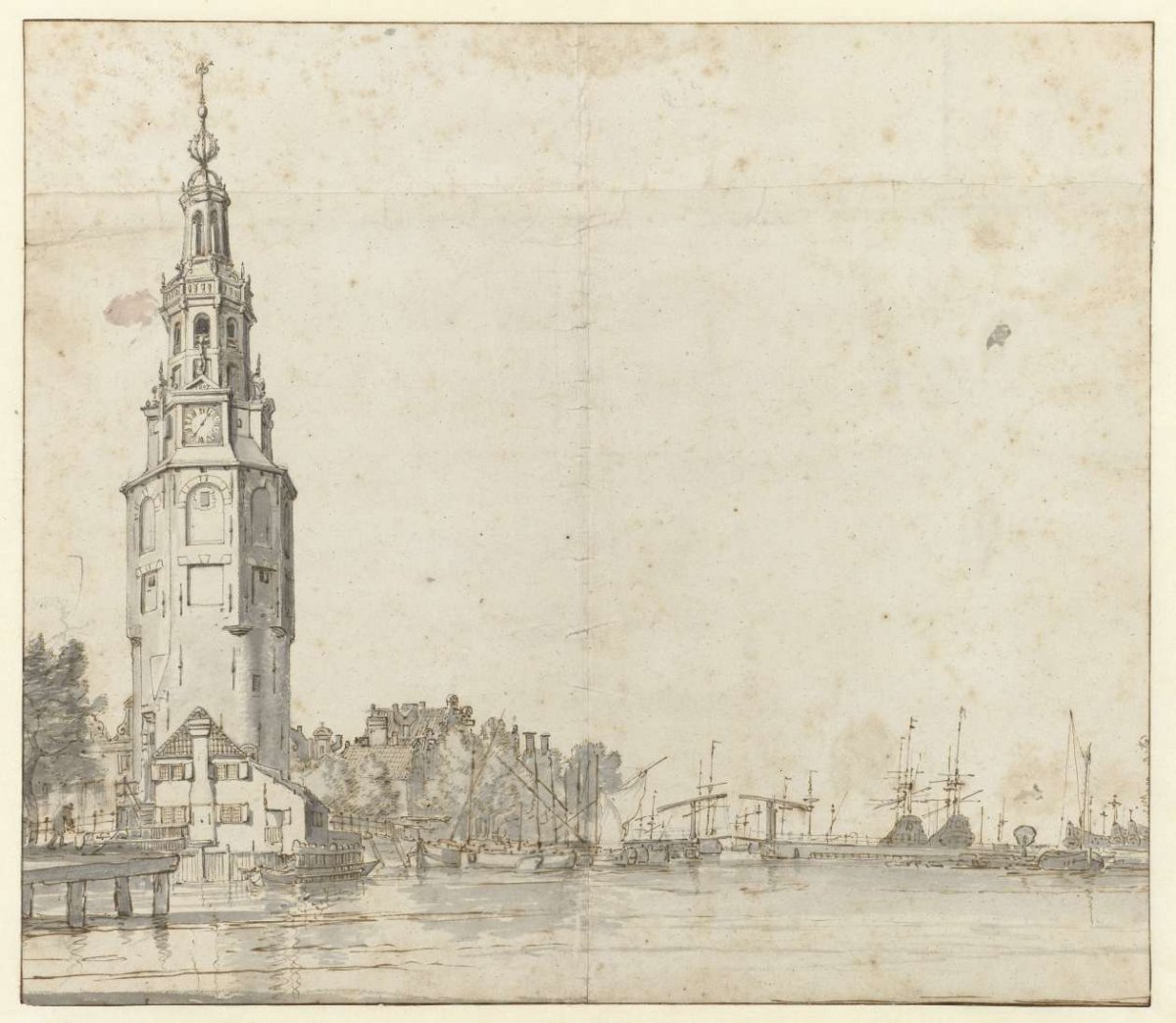 Montelbaan tower and the Oudeschans in Amsterdam, Ludolf Bakhuysen, 1641 - before 1685
