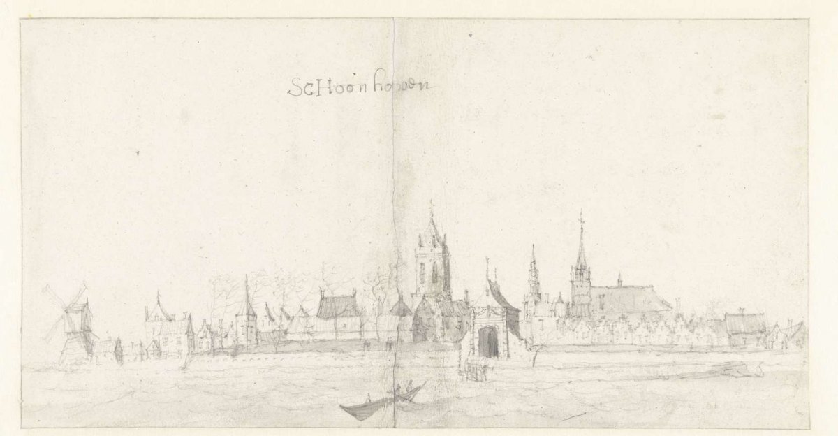 View of Schoonhoven from the Lek River, Jan Abrahamsz. Beerstraten, after 1649 - 1700