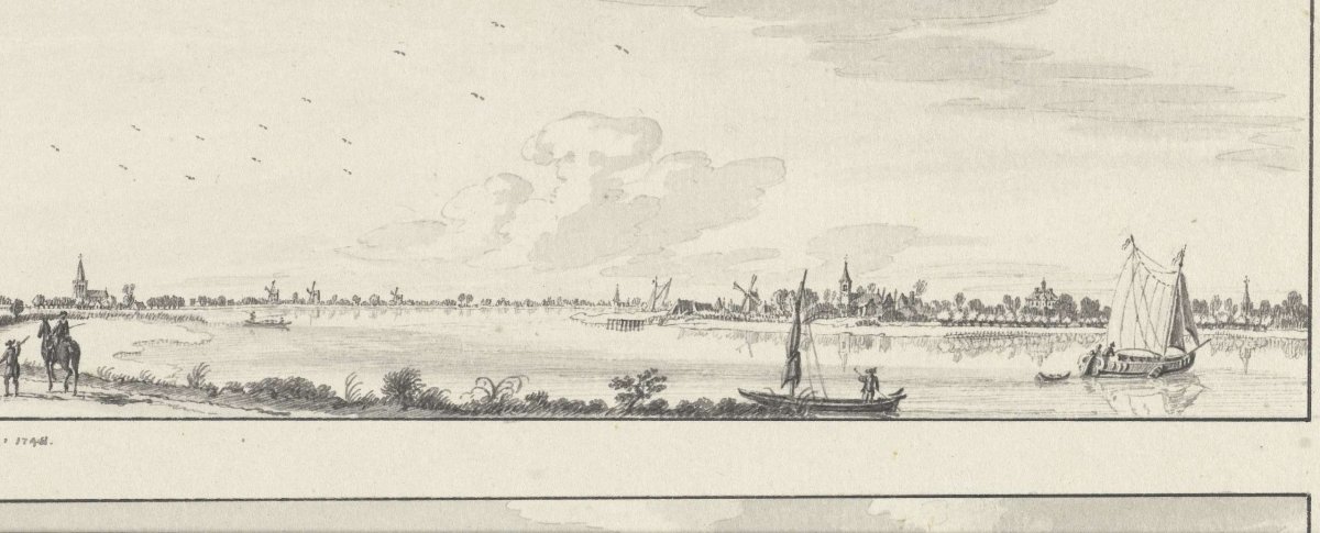 View across the Lek to the villages of Lopik, Jaarsveld, Tienhoven, Ameide and the House Herlaer, Jan de Beijer, 1745