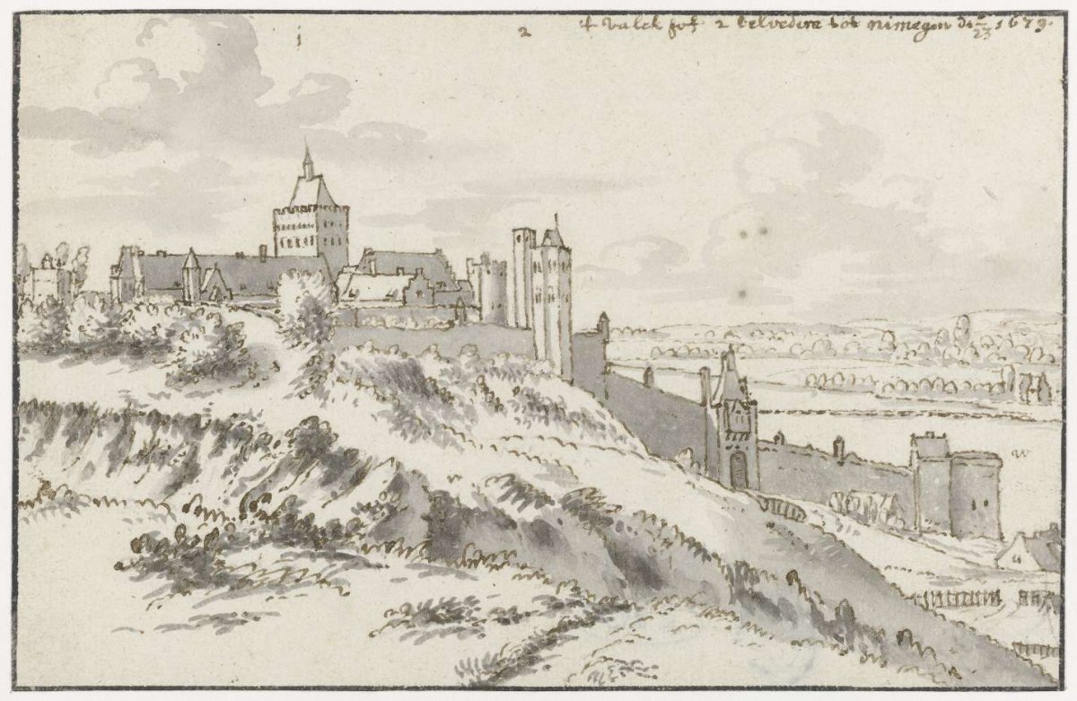 View of the Valkhof and Belvedere at Nijmegen, Valentijn Klotz, 1679