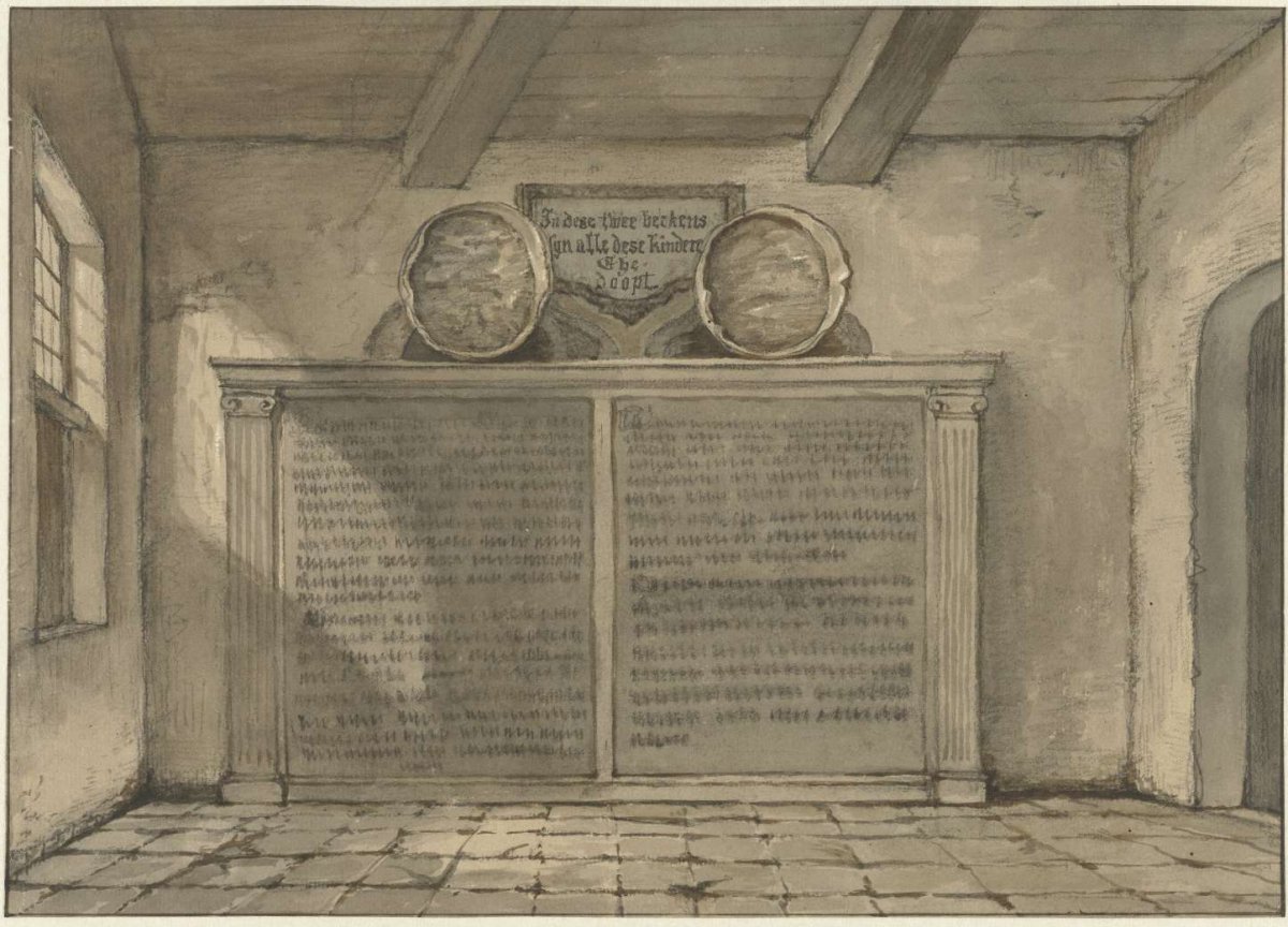 Two copper basins in the church at Loosduinen, Gerrit Lamberts, 1837
