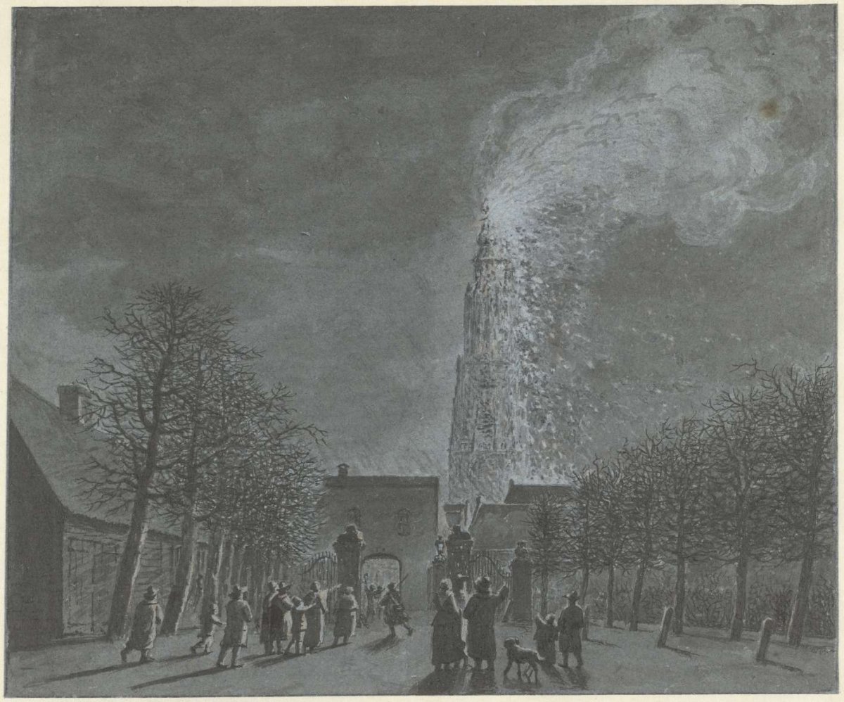 Fire in the church tower in Amersfoort, Jordanus Hoorn, in or after 1804