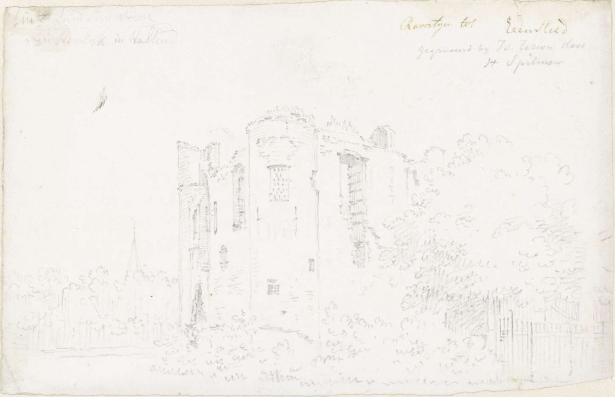 The ruins of Ravestein castle near Heenvliet, Cornelis Pronk, 1720 - 1740