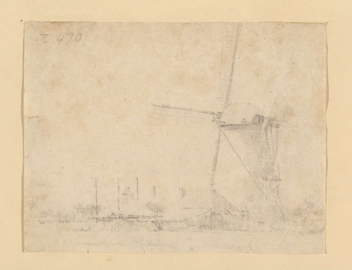 View of a farmhouse with windmill, anonymous, 1700 - 1800