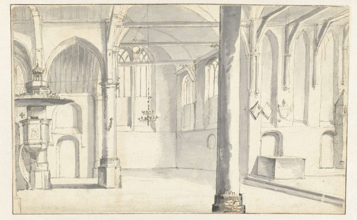 View of the Interior of the Sint-Odulphuskerk, Assendelft, Pieter Jansz Saenredam, 1633