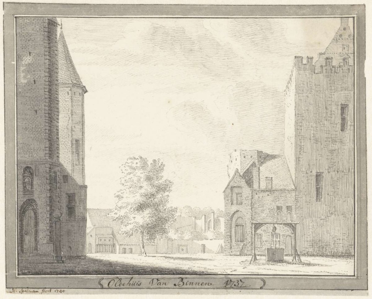 Courtyard of the Oldehuis or Castle at Vollenhove, Hendrik Spilman, 1740