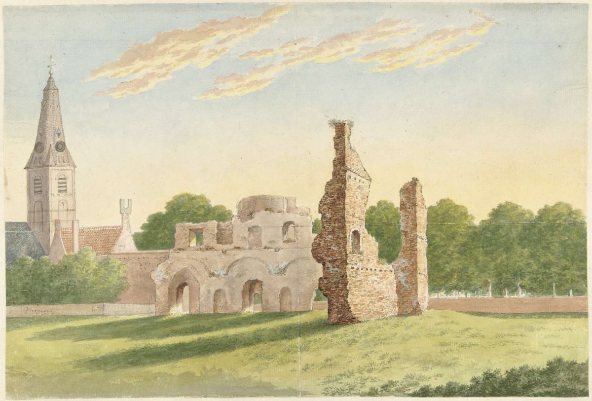 The ruins of Rijnsburg Abbey, Gerardus Johannes Verburgh, 1812