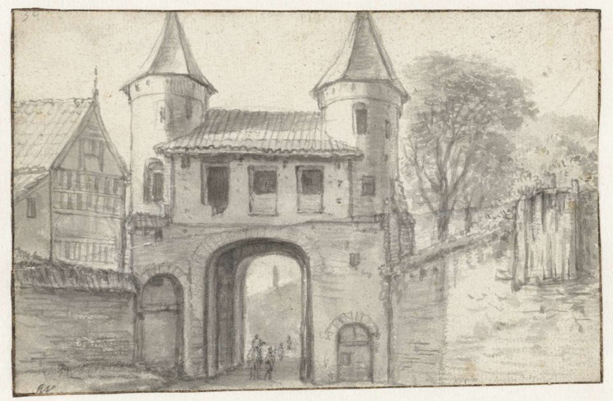 City gate at Hamburg (?), seen from the inside, Anthonie Waterloo, 1619 - 1690