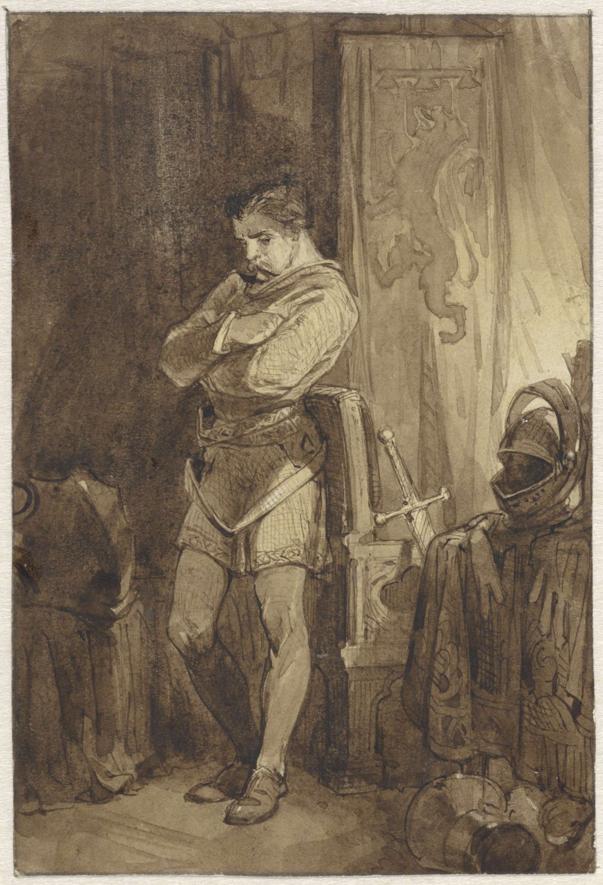 Knight Johan of Brederode XV in an interior, Charles Rochussen, 1824 - 1888