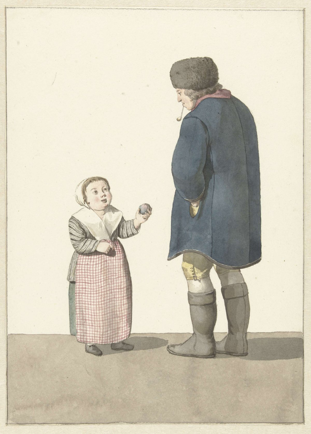 Girl with ball standing in front of a man, W. Barthautz, 1700 - 1800