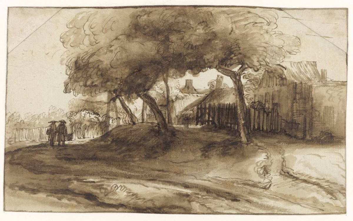 Houses and Trees on a Dike, Rembrandt van Rijn, c. 1640 - c. 1650