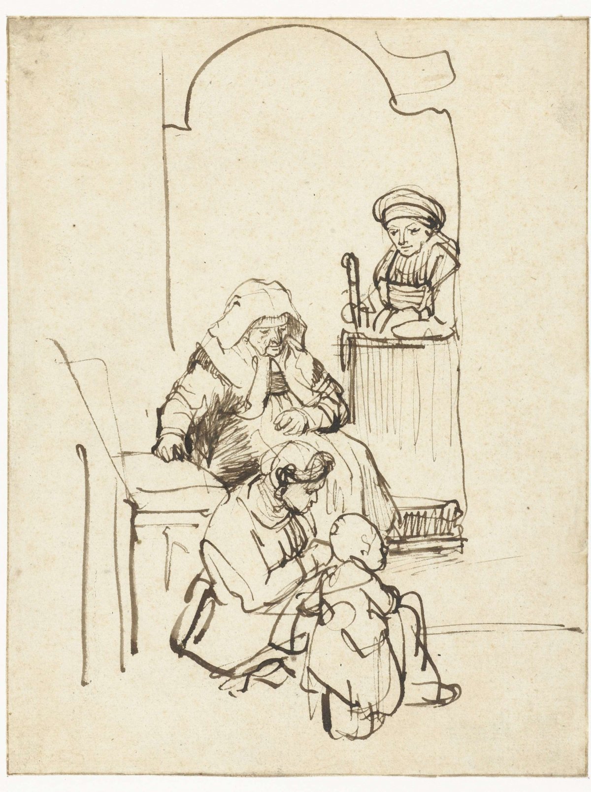 Three Women and a Child by a Door, Rembrandt van Rijn, c. 1645