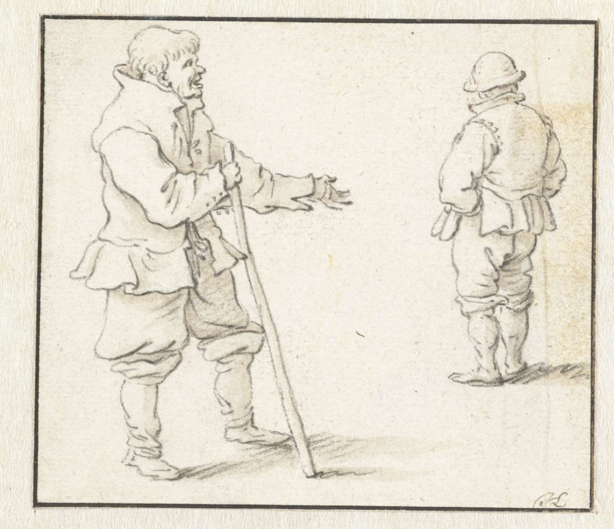 Man with a stick and a man seen from the back, Herman Saftleven, 1619 - 1685