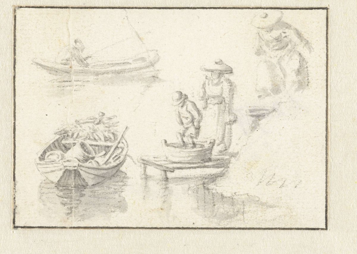 Boat at a jetty, Herman Saftleven, 1619 - 1685