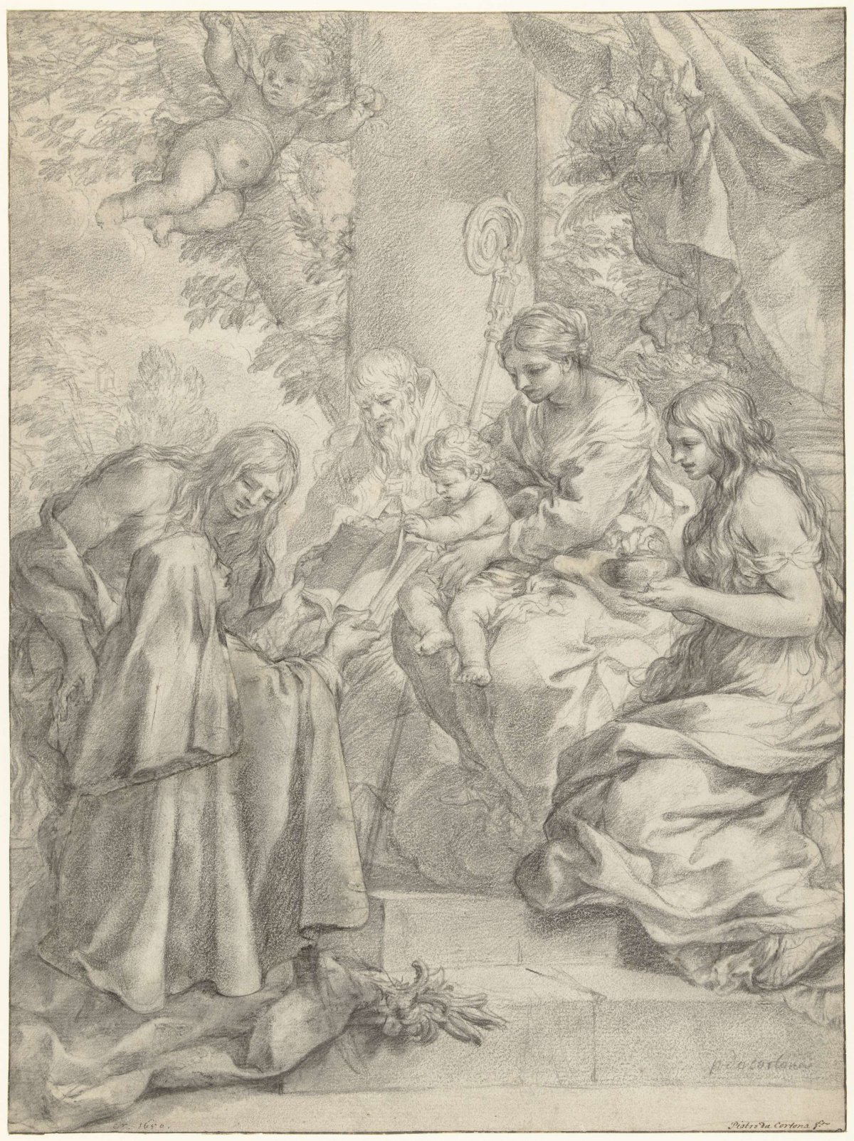 St Margaret of Cortona Kneeling before the Christ Child and Offering Him a Book, Pietro da Cortona, c. 1640