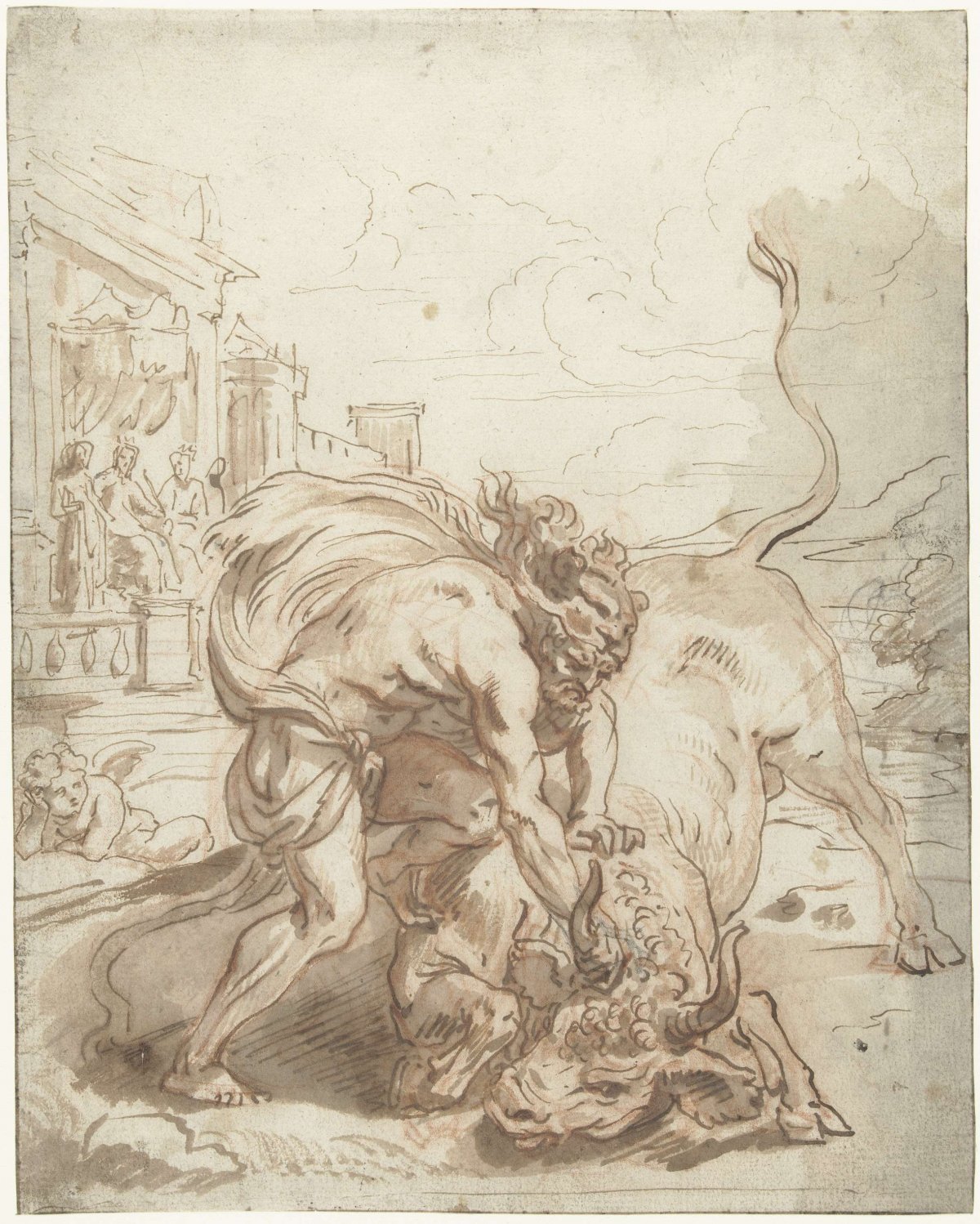 Hercules defeats Acheloüs in the guise of a bull, Abraham van Diepenbeeck, 1653 - 1655