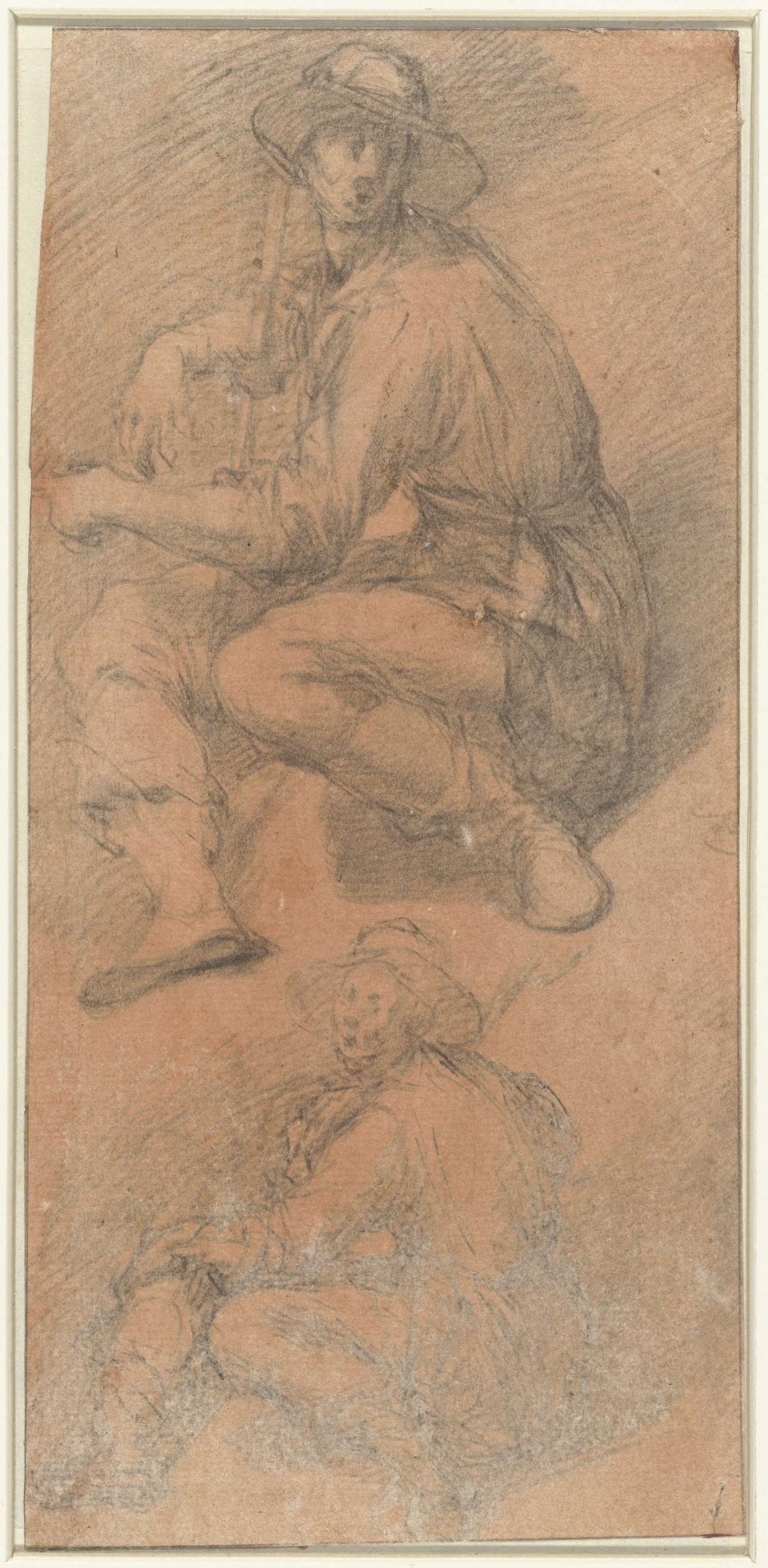 Two figure studies of a seated man, Bernardino Poccetti, 1558 - 1612
