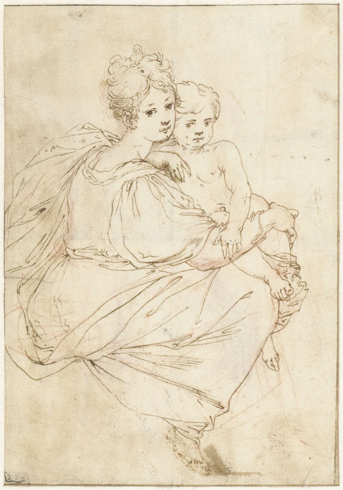 Seated young woman with a naked child on her lap, Cristofano Gherardi, 1518 - 1556