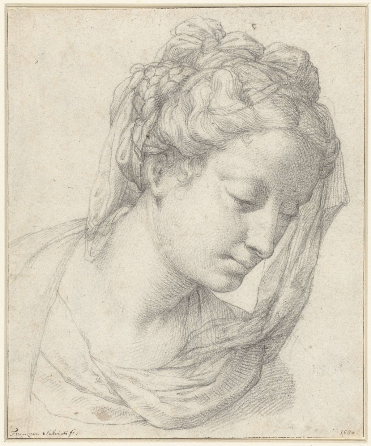 Head of a woman, three-quarters to the right and looking downward, Francesco Salviati, 1520 - 1563
