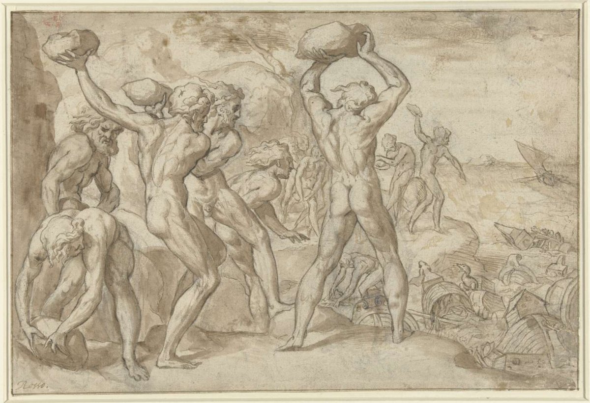 Laestrygons crush Odysseus' fleet with heavy stones, anonymous, 1500 - 1640