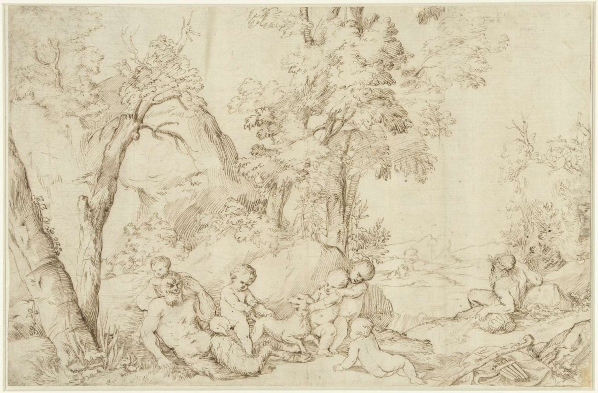 Landscape with satyr and putti, Pietro Testa, 1622 - 1650
