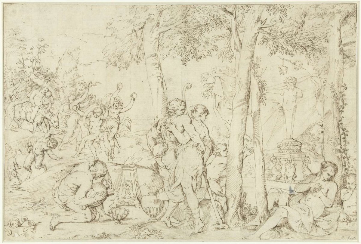 Bacchanal with shepherd couple, Pietro Testa, 1622 - 1650
