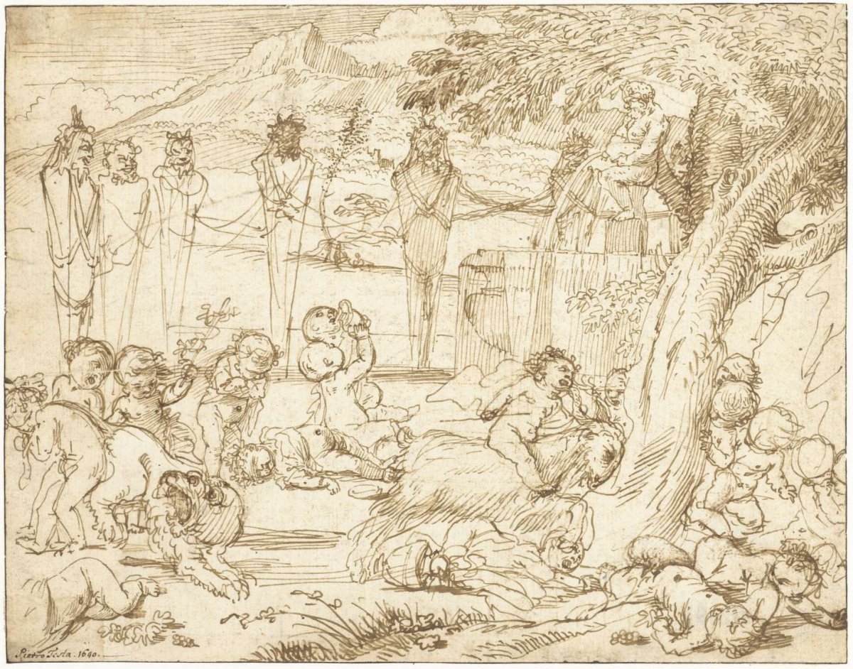 Bacchanal of putti, Pietro Testa, 1640