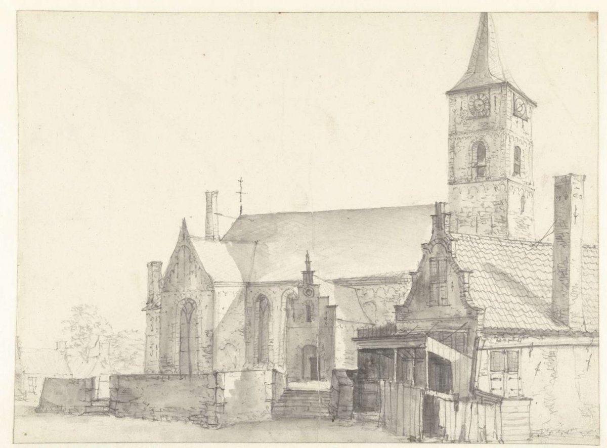Romanesque church, seen from the northwest, Jan Abrahamsz. Beerstraten, 1600 - 1699