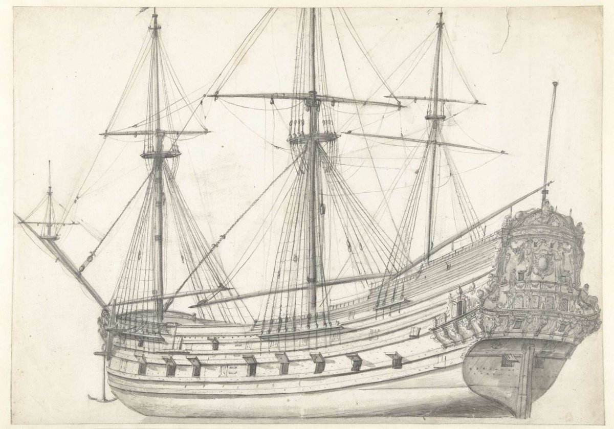 Three-master of the Amsterdam Admiralty, Jan Abrahamsz. Beerstraten, 1600 - 1699