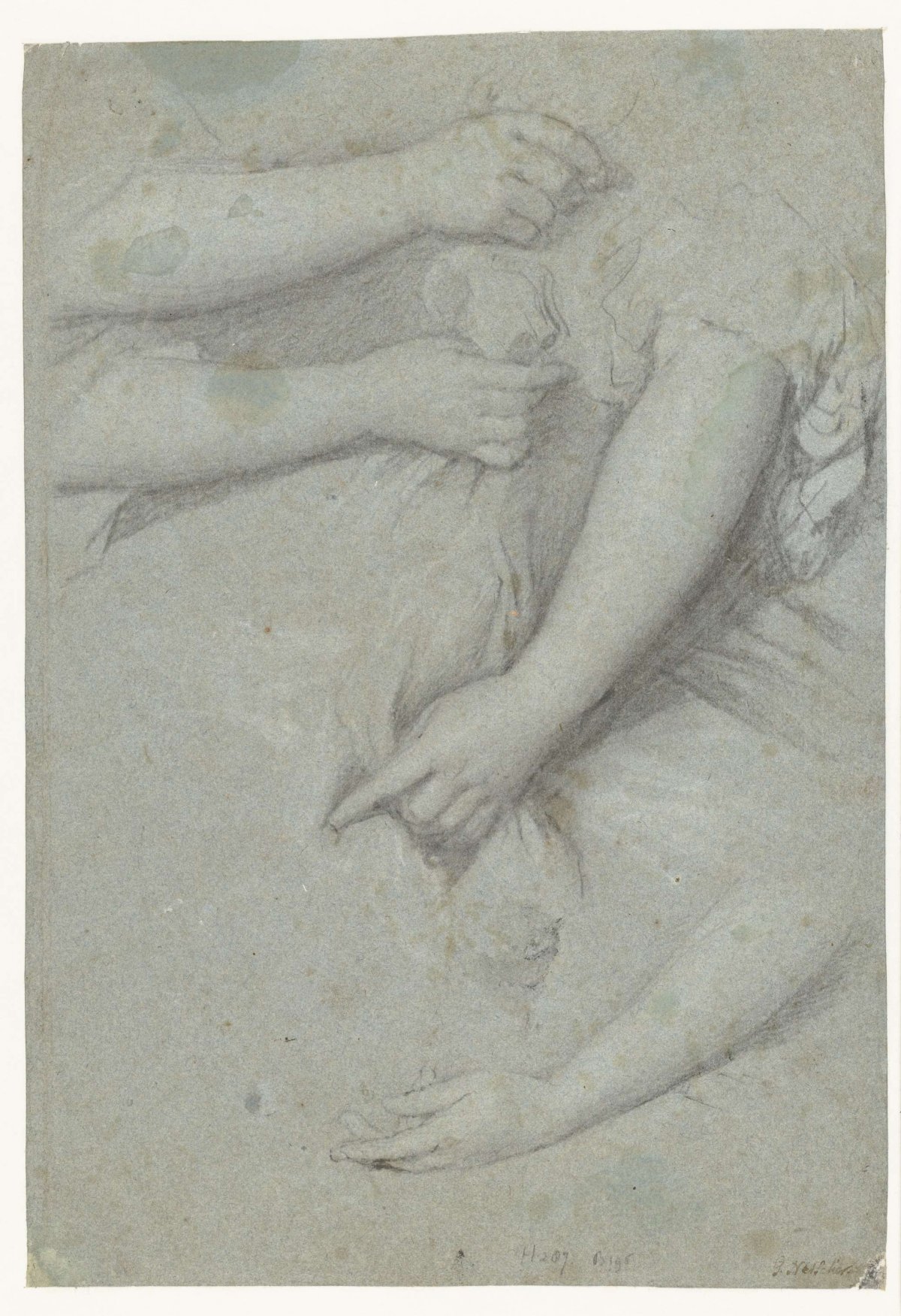 Four studies of a woman's arm, with drapery, Caspar Netscher, 1649 - 1684