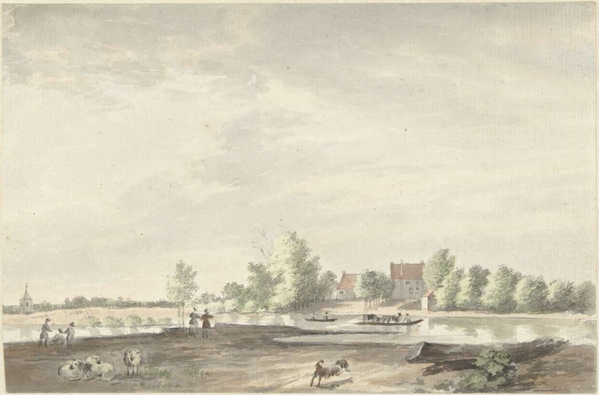 The ferry house on the Lek at Schoonhoven, Joseph Adolf Schmetterling, 1761 - 1828