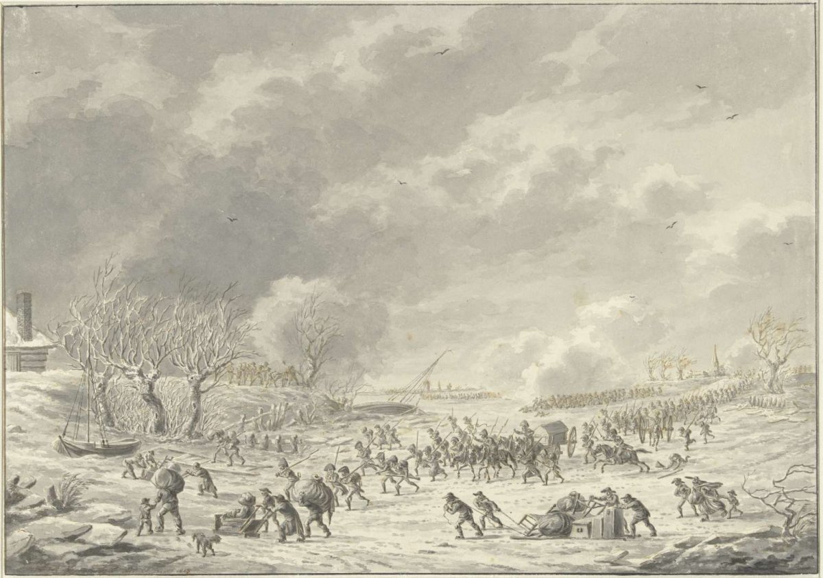 The French move across the Waal near Bommel, January 1795, Dirk Langendijk, 1803